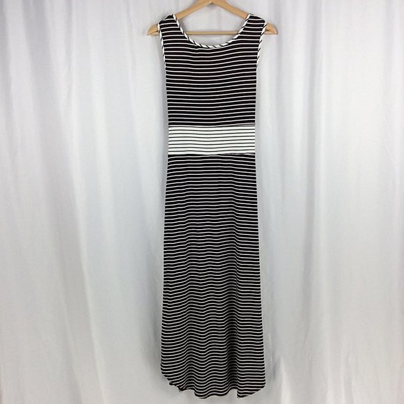 London Times Maxi Dress Womens Size Large Sleeveless Tank Striped Tie Waist - Picture 4 of 11